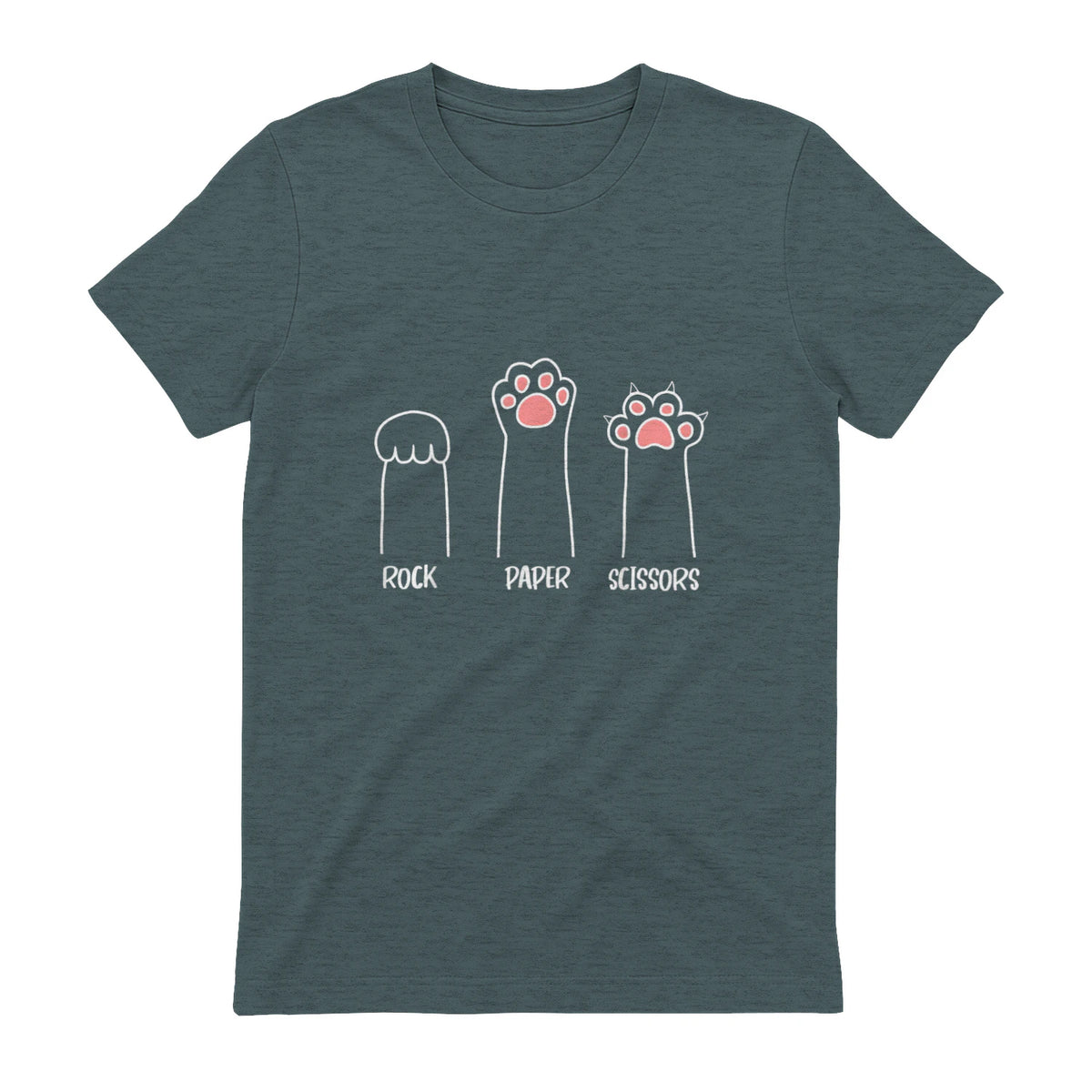 Introvert Cat Animal Rescue Pet Lover Apparel Rock Paper Scissors Hand Game Cute Paw Funny Cat T-Shirt in Dark Heather - back view