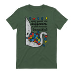 What Makes You Different Autism Awareness T-Shirt in Military Green - back view