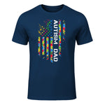 Autism Dad Awareness American Flag USA T-Shirt in Navy - front view