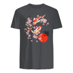 Cherry Blossom Koi Carpe Fish Japanese Sakura Art Graphique in Charcoal - back view