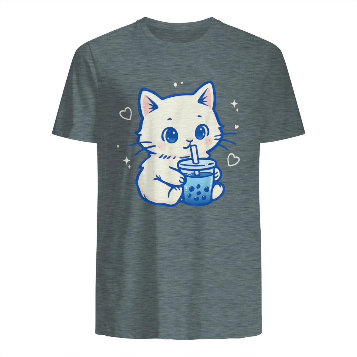 Kawaii Cat Boba Japanese Cute Aesthetic Anime Girls Teens T-Shirt in Dark Heather - back view