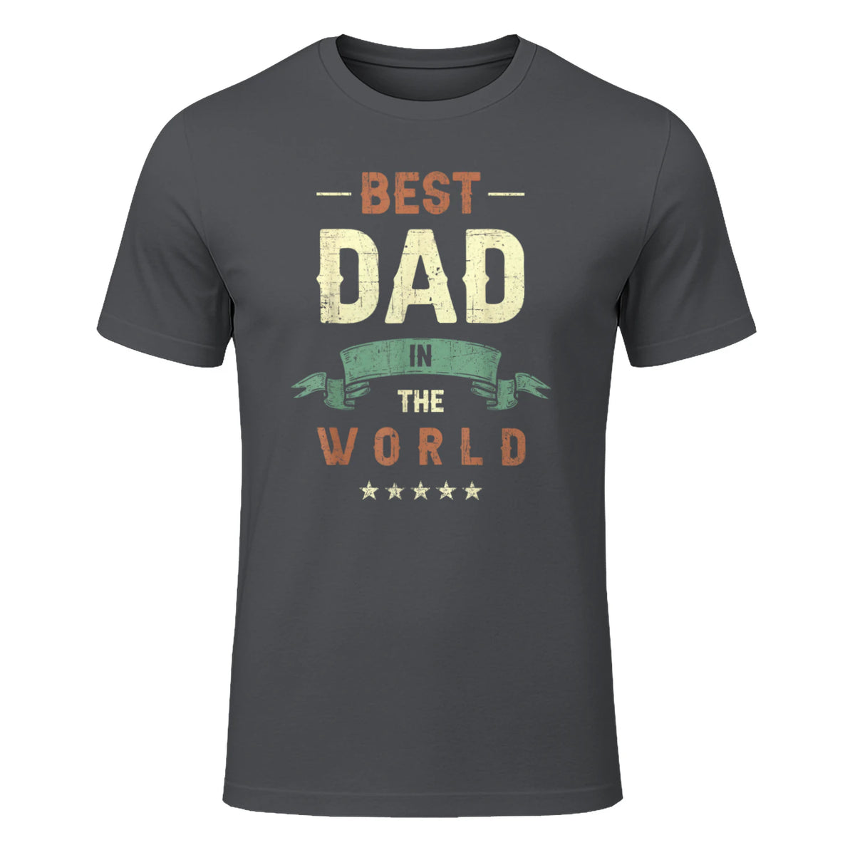 Best Dad in the World, Retro Vintage Look T-Shirt in Charcoal - front view