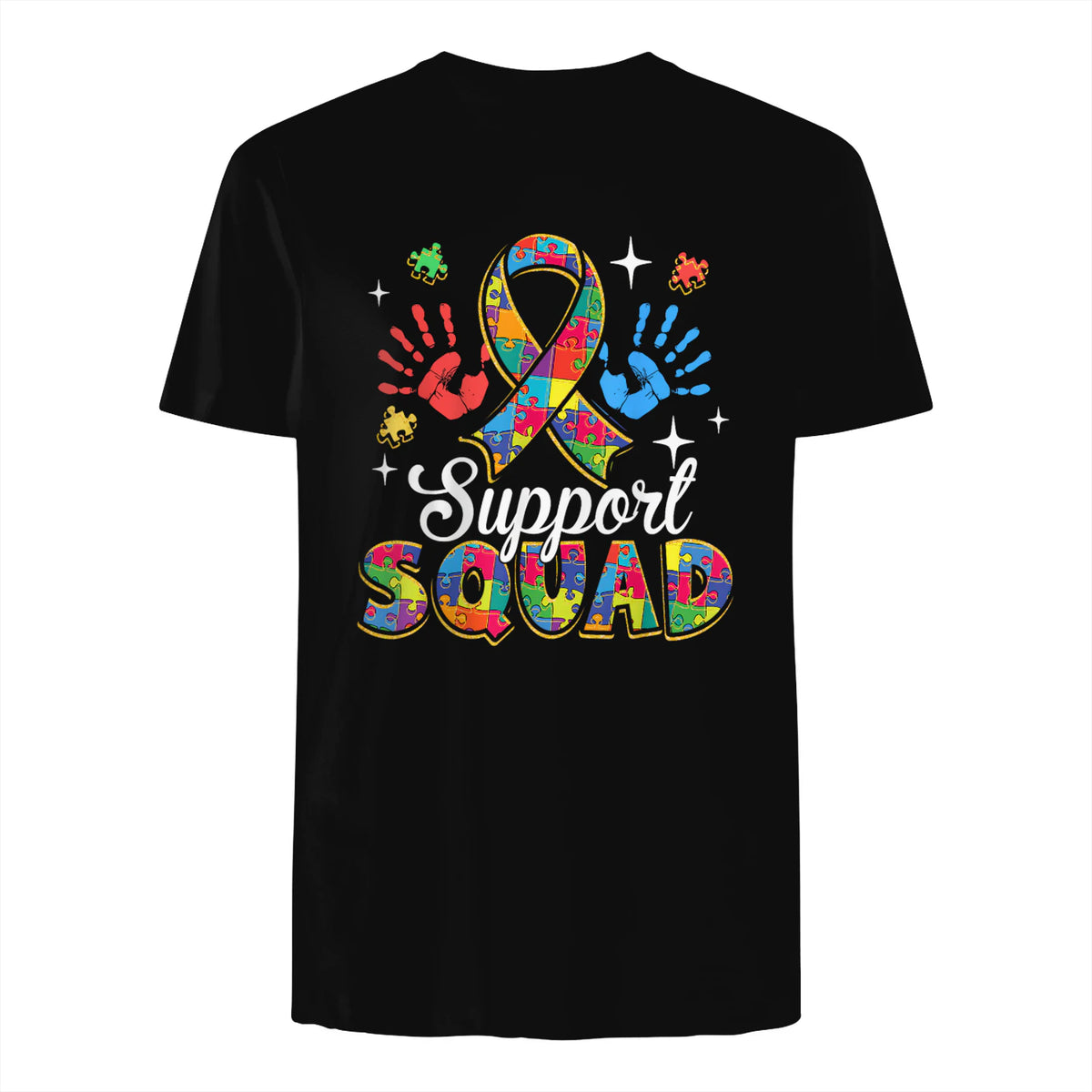 Autism Awareness Autism Support Squad Family in Black - back view