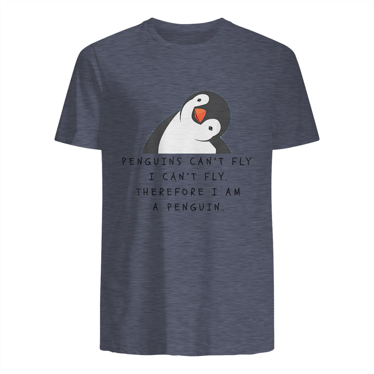 Funny Penguins T-Shirt Women and Chilldren Gift T-Shirt UK in Heather Navy - back view