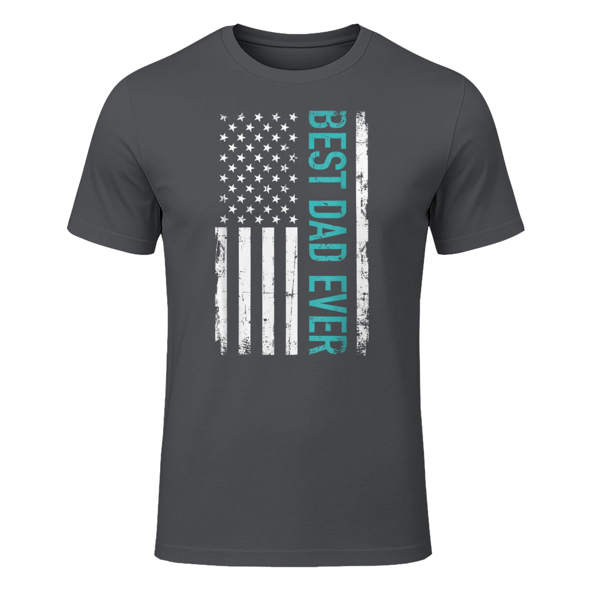 Father's day Best dad ever with US american flag Short Sleeve in Charcoal - front view
