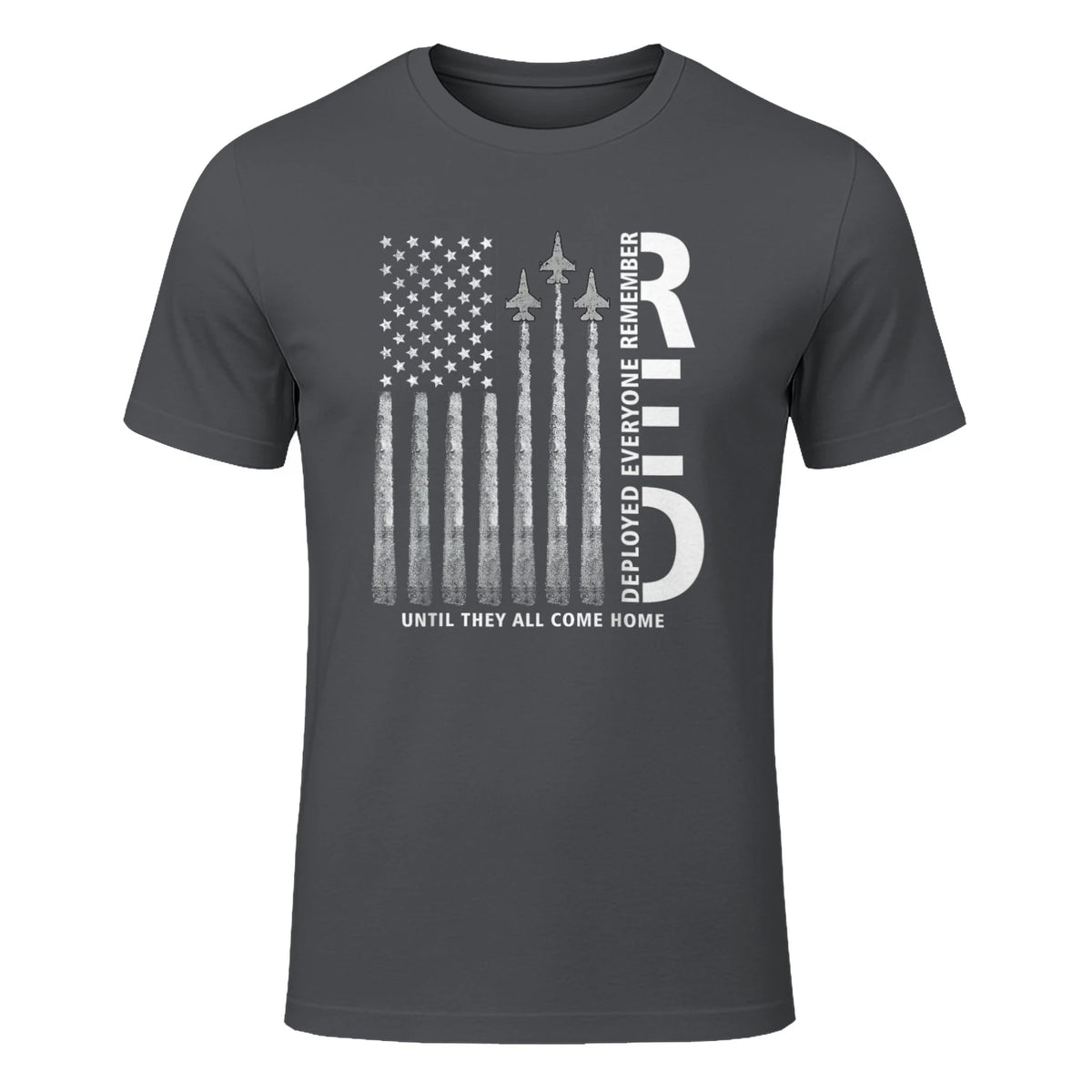Remember Everyone Deployed RED Friday Military American Flag T-Shirt in Charcoal - front view