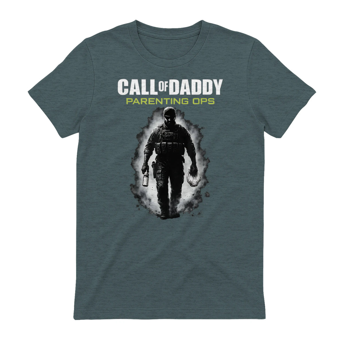 Call of Daddy Parenting Ops – Vatertag Great Dad Joke T-Shirt in Dark Heather - back view