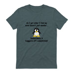 Funny silly penguin t-shirt mens ladies retirement gift in Dark Heather - back view