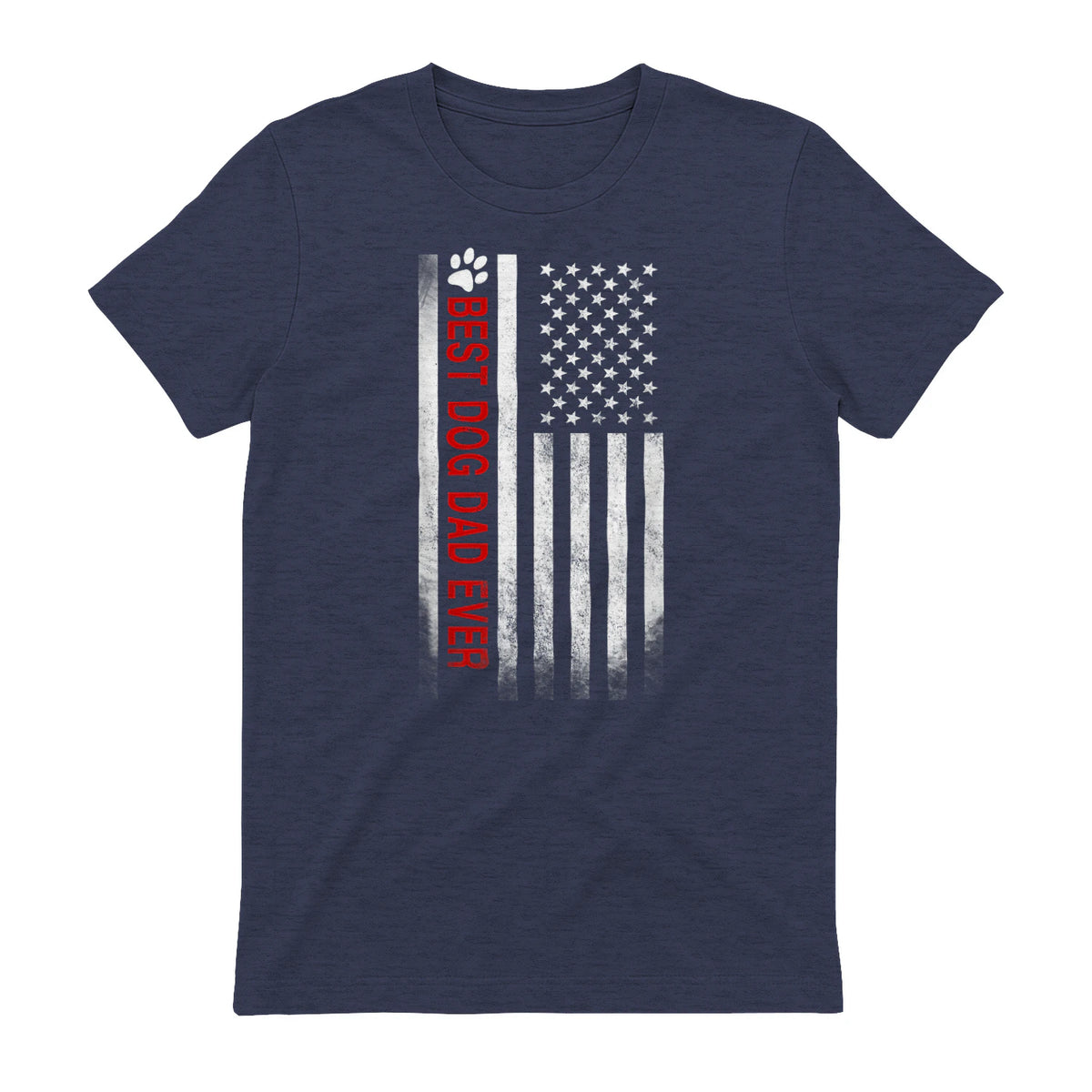 Best Dog Dad Ever American Flag Gift for Best Father in Heather Navy - back view