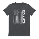Remember Everyone Deployed RED Friday Military American Flag T-Shirt in Charcoal - back view