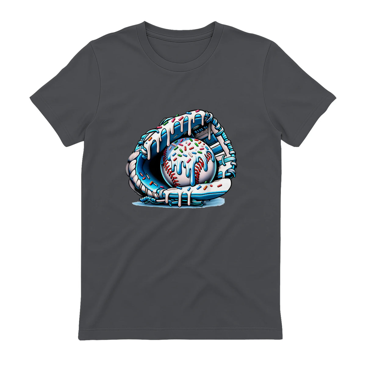 Baseball Drip Ice Cream Sprinkles Baseball Glove T-Shirt in Charcoal - back view