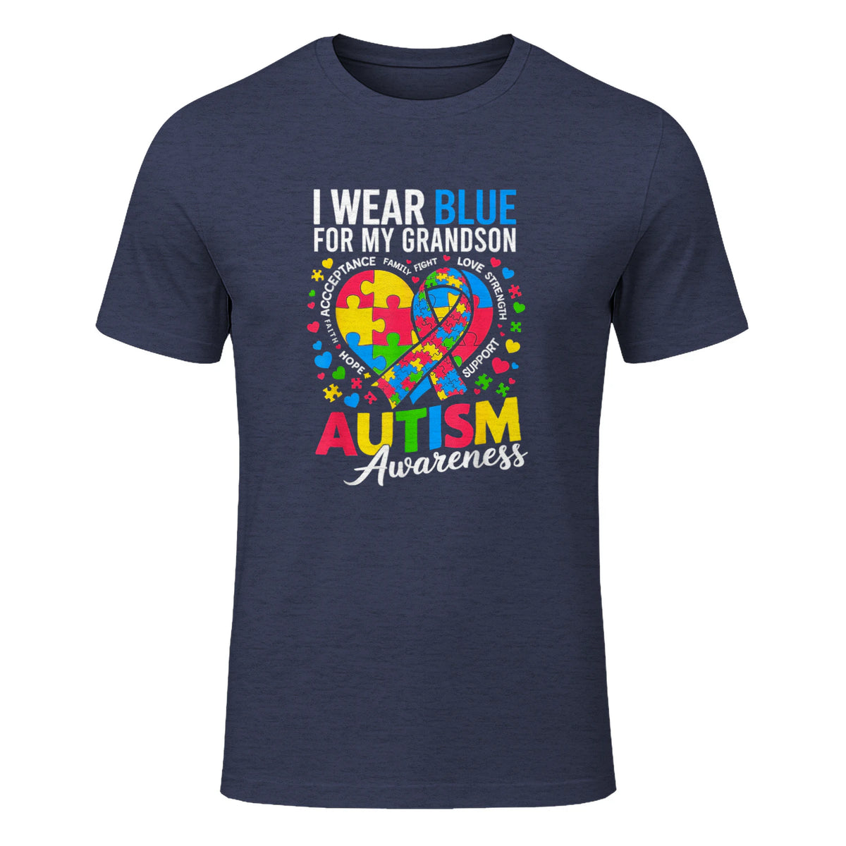 I Wear Blue for My Grandson Autism Awareness Grandma Nana in Heather Navy - front view