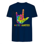 Be Kind ASL Love Sign Language Hand Autism Awareness Tie Dye in Navy - back view
