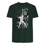 Baseball Player American Flag USA Camo Patriotic Graphic T-Shirt in Forest Green - back view