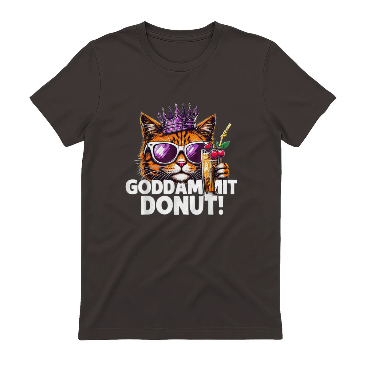 Donut Princess Cat Meme Tee – Kawaii Funny Cartoon Style T-Shirt in Dark Chocolate - back view
