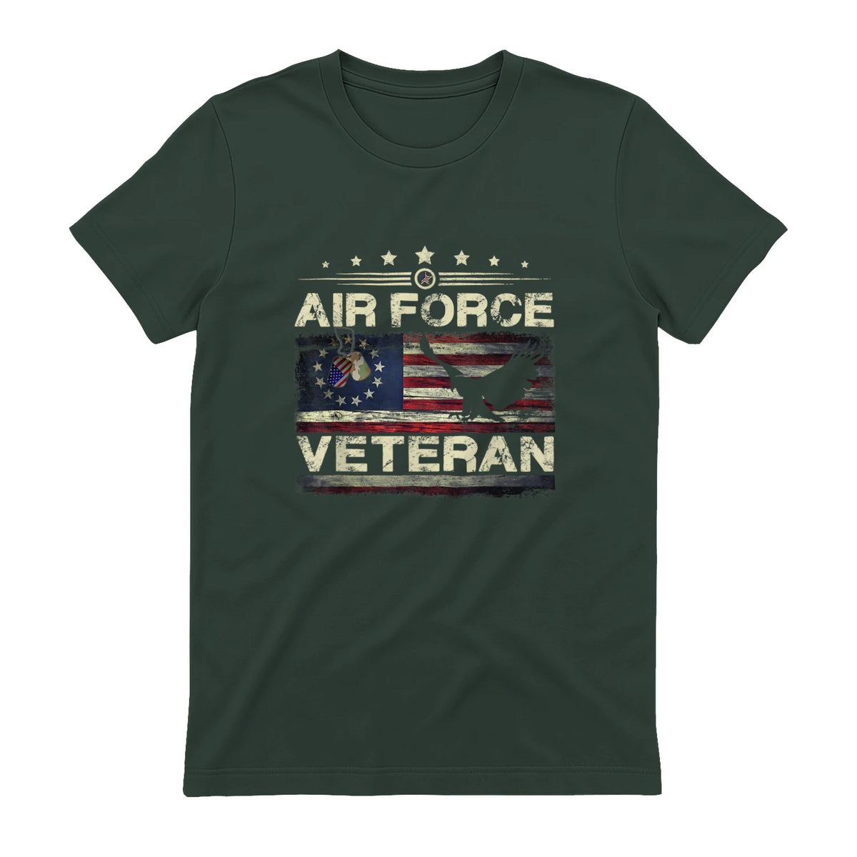 Veteran US Air Force TShirt - American Betsy Ross Flag T-Shirt in Forest Green - back view