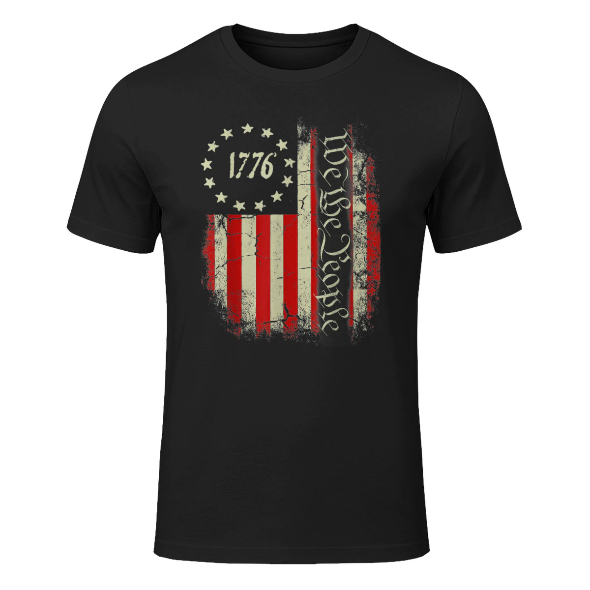 USA Patriotic Fourth of July America T-Shirt in Black - front view