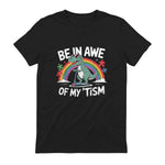 Trex Dinosaur Autism Awareness Be in Awe of My Tism Kids in Black - back view