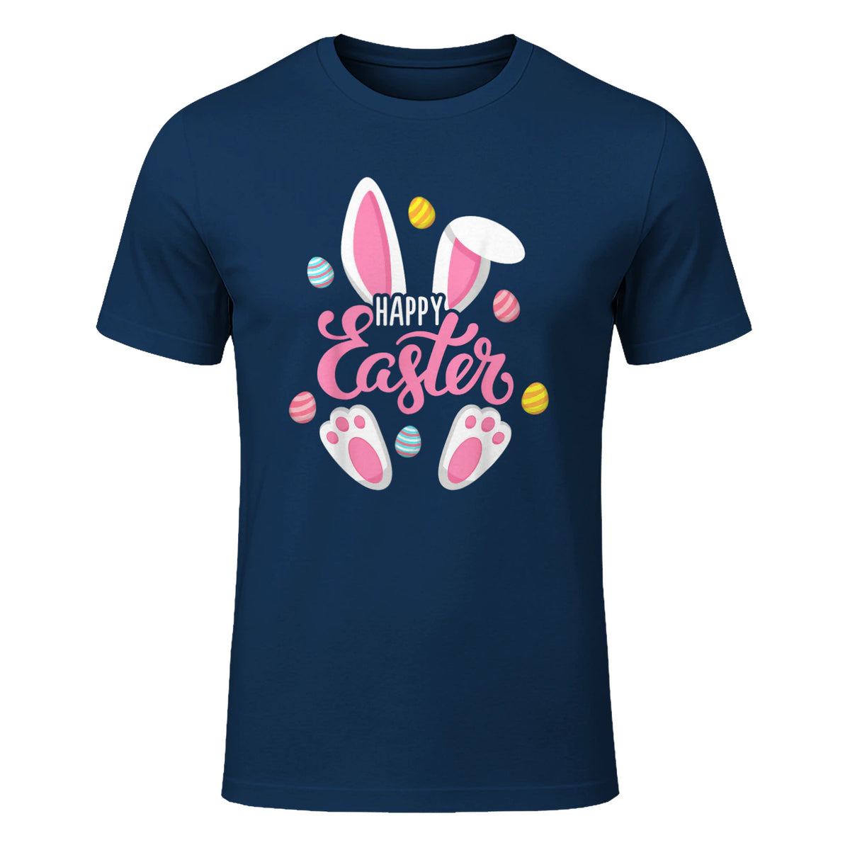 Happy Easter Bunny Women Girls Rabbit Easter Egg Hunt Funny in Navy - front view