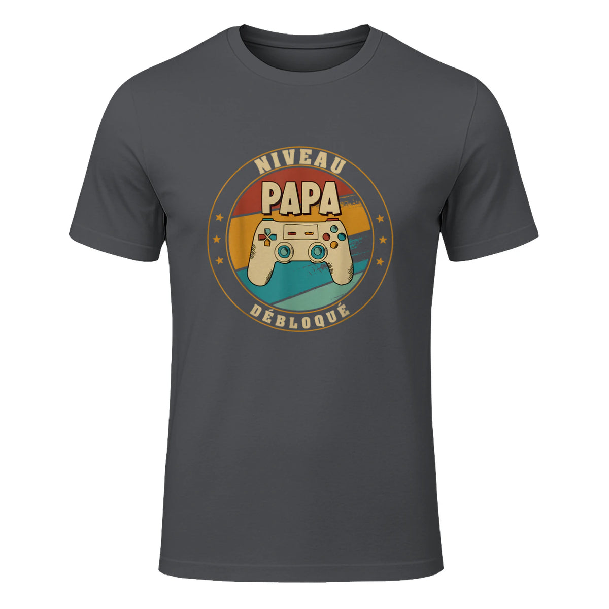 Nouveau Papa Parents Humour Gamer Nouvelle Naissance Annonce T-Shirt in Charcoal - front view