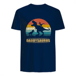 Daddy Dinosaur Daddysaurus Two Kids Funny Father's Day T-Shirt in Navy - back view