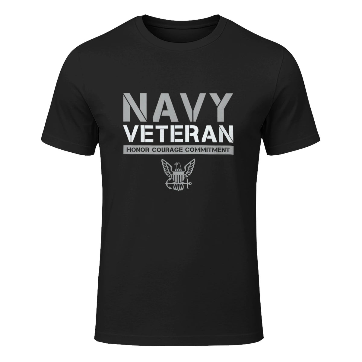 US Navy - Veteran Honor Courage Commitment T-Shirt in Black - front view