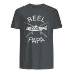 Funny Fishing Reel Cool Papa Dad Joke T-Shirt in Charcoal - back view