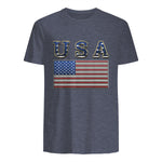 USA American Flag United States US Patriotic T-Shirt in Heather Navy - back view