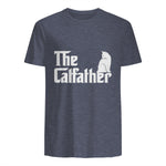 The Catfather Funny Cat Parody Fathers Day Gift Cat Father T-Shirt in Heather Navy - back view
