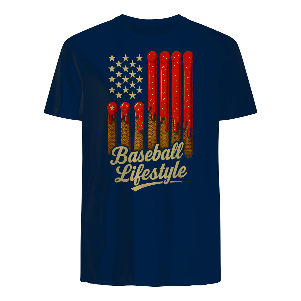 Baseball Lifestyle Apparel Youth Baseball Drip Ice Cream T-Shirt in Navy - back view