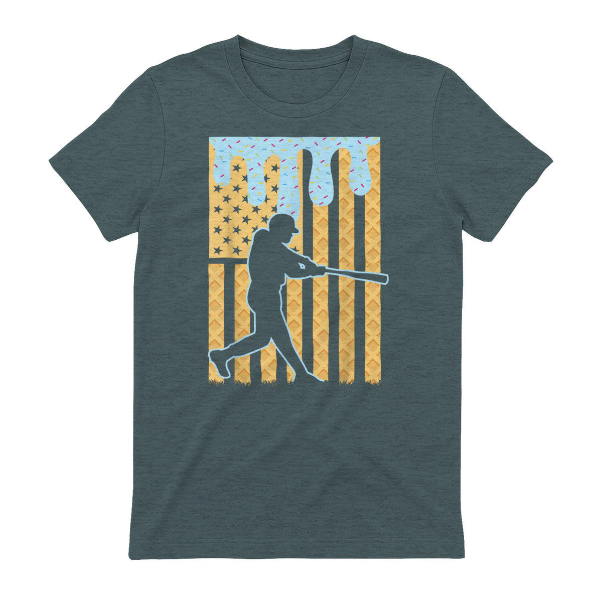Baseball Drip Boys Dripping Ice Cream Baseball American Flag T-Shirt in Dark Heather - back view