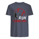Run Steal I Dare You Humor Baseball Catcher Vintage T-Shirt in Heather Navy - back view