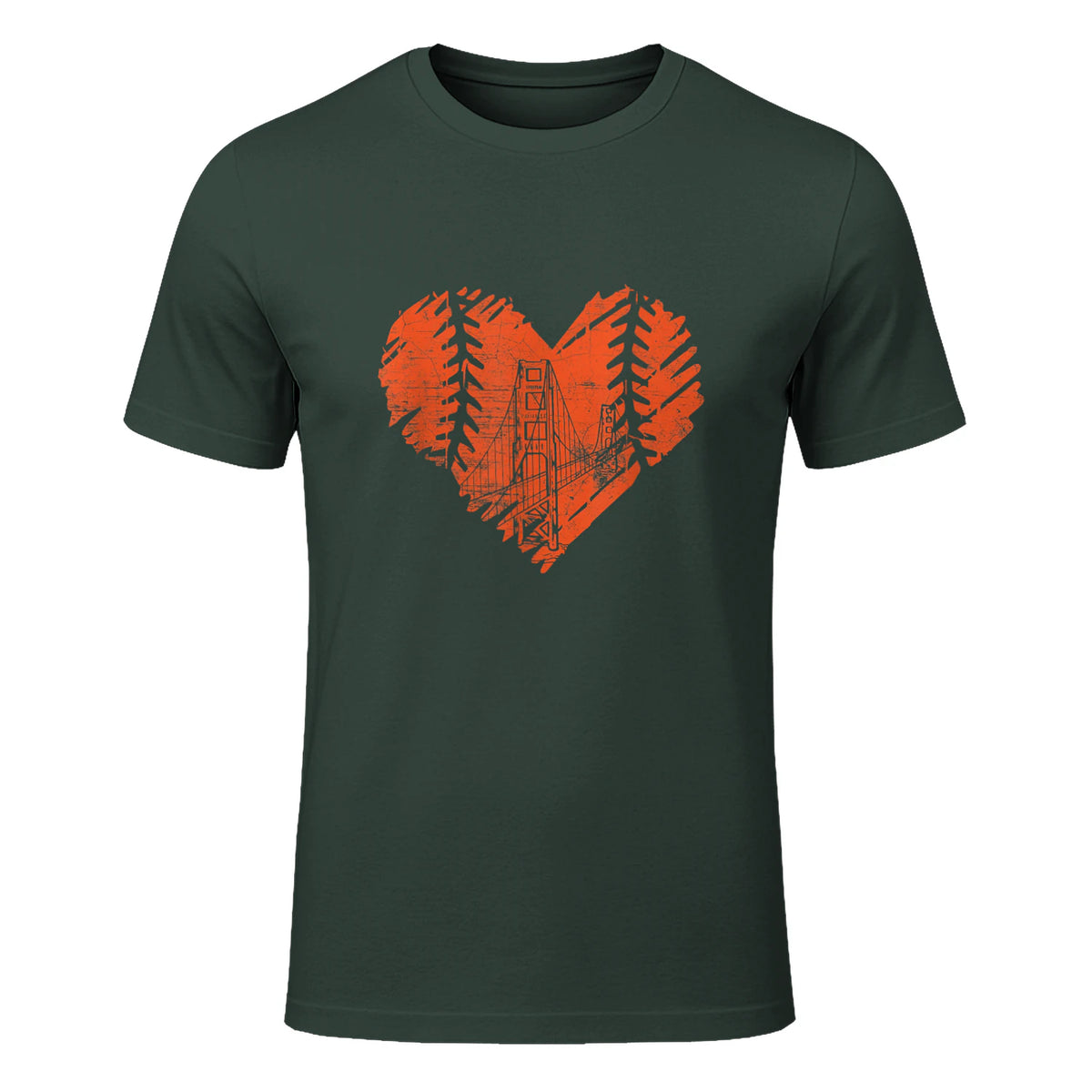 US State San Francisco Baseball Vintage Heart T-Shirt in Forest Green - front view