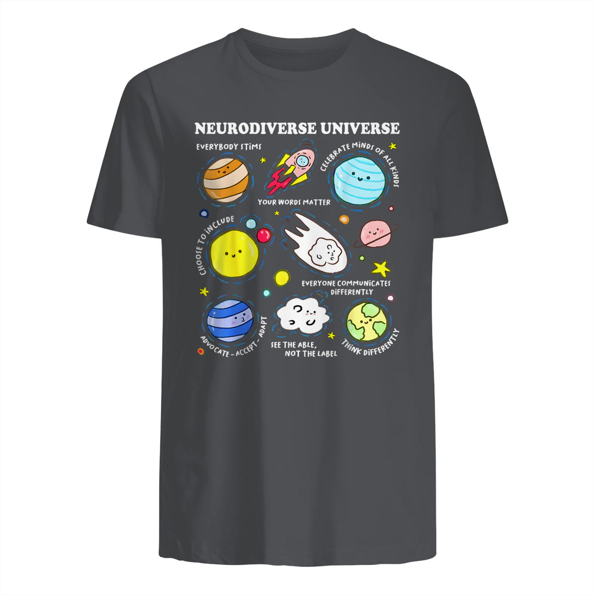 Kids Autism Awareness Neurodiverse Universe Neurodiversity in Charcoal - back view