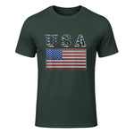 USA American Flag United States US Patriotic T-Shirt in Forest Green - front view