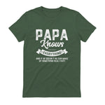 Papa Knows Everything Funny Father's Day Gift T-Shirt in Military Green - back view