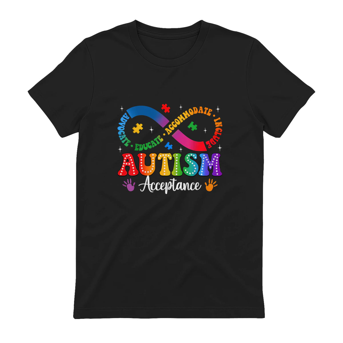 Autism Awareness Acceptance Shirt Infinity Symbol Men Women in Black - back view