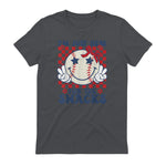 Retro Baseball Sister I'm Just Here for The Snacks Girls Mom T-Shirt in Charcoal - back view