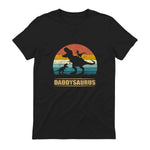 Daddy Dinosaur Daddysaurus Two Kids Funny Father's Day T-Shirt in Black - back view