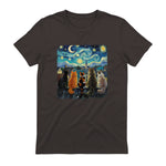 Funny Cat Starry Night Van Gogh Cats Rooftop Scene Feline T-Shirt in Dark Chocolate - back view