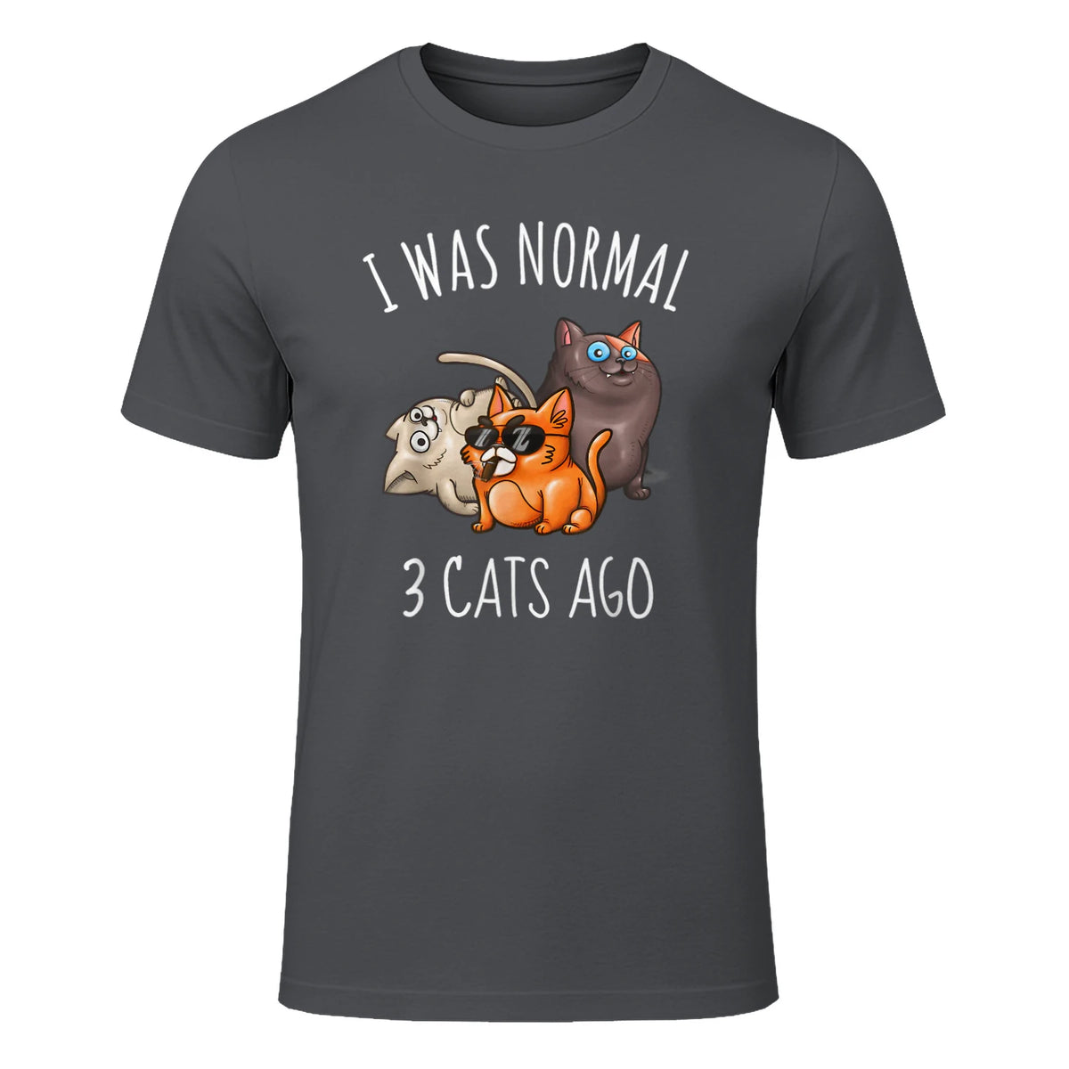I Was Normal Three Cats Ago T-Shirt in Charcoal - front view