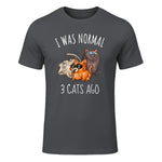 I Was Normal Three Cats Ago T-Shirt in Charcoal - front view