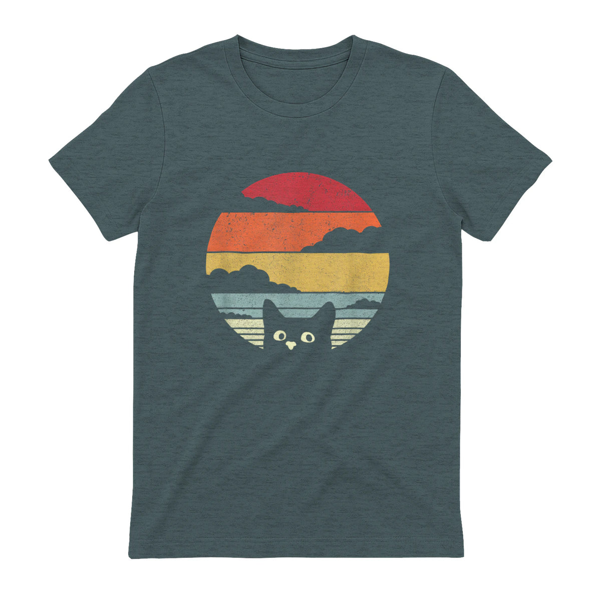 Pack A Punch Women's Retro Cat Graphic T-Shirt - Black, Short Sleev in Dark Heather - back view