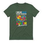 I Wear Blue for My Grandson Autism Awareness Grandma Nana in Military Green - back view