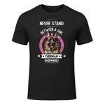 Never Stand Between A Girl and Her German Shepherd Gift T-Shirt in Black - front view