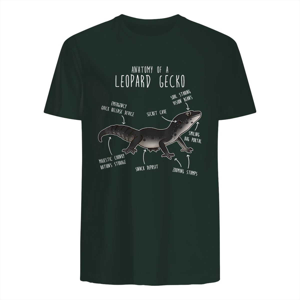 Black Night Leopard Gecko Lézard Reptile Anatomie drôle animal de compagnie in Forest Green - back view