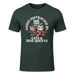 Cats Side Quest Funny Tabletop T-Shirt in Forest Green - front view