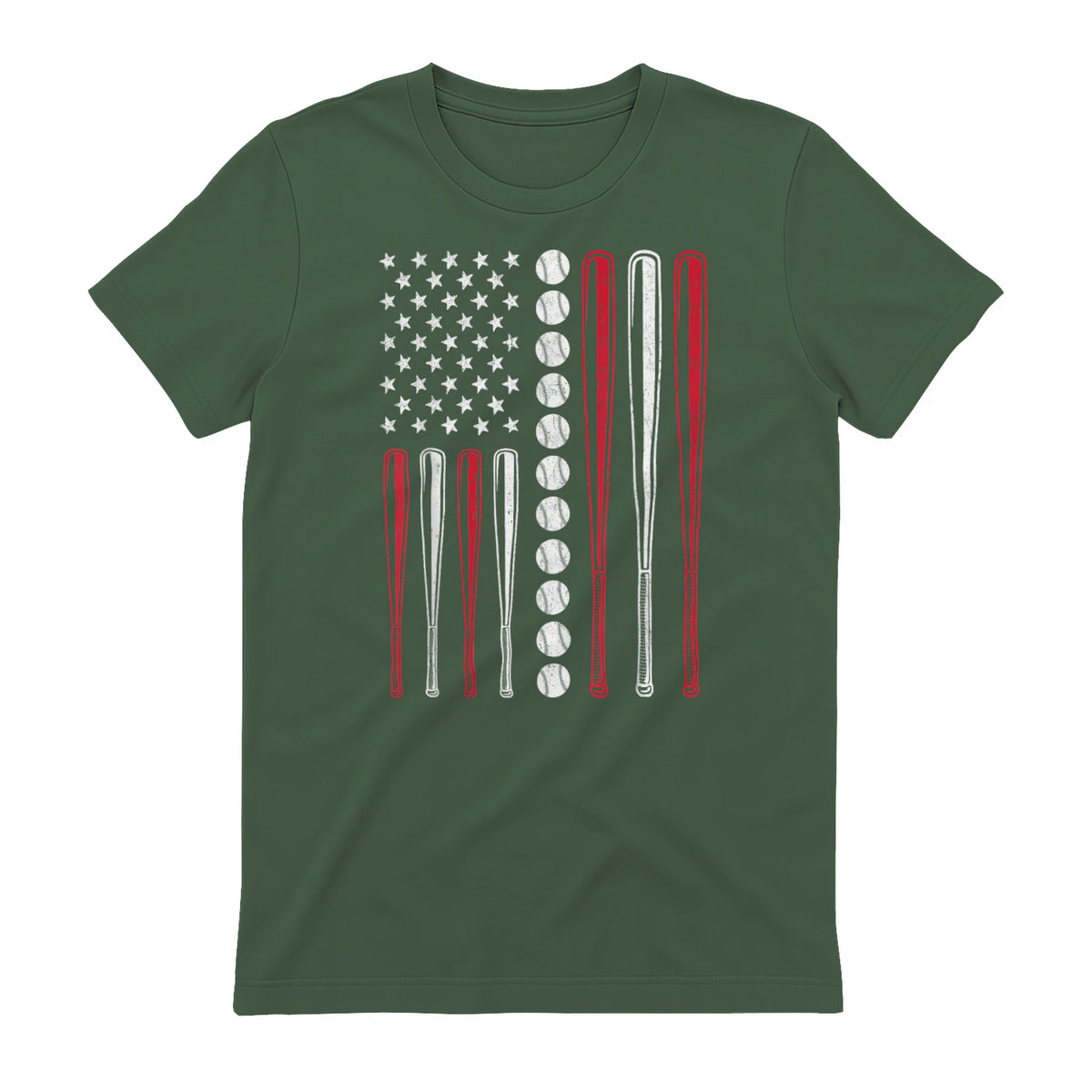 Patriotic Baseball Fourth of July USA Flag T-Shirt in Military Green - back view