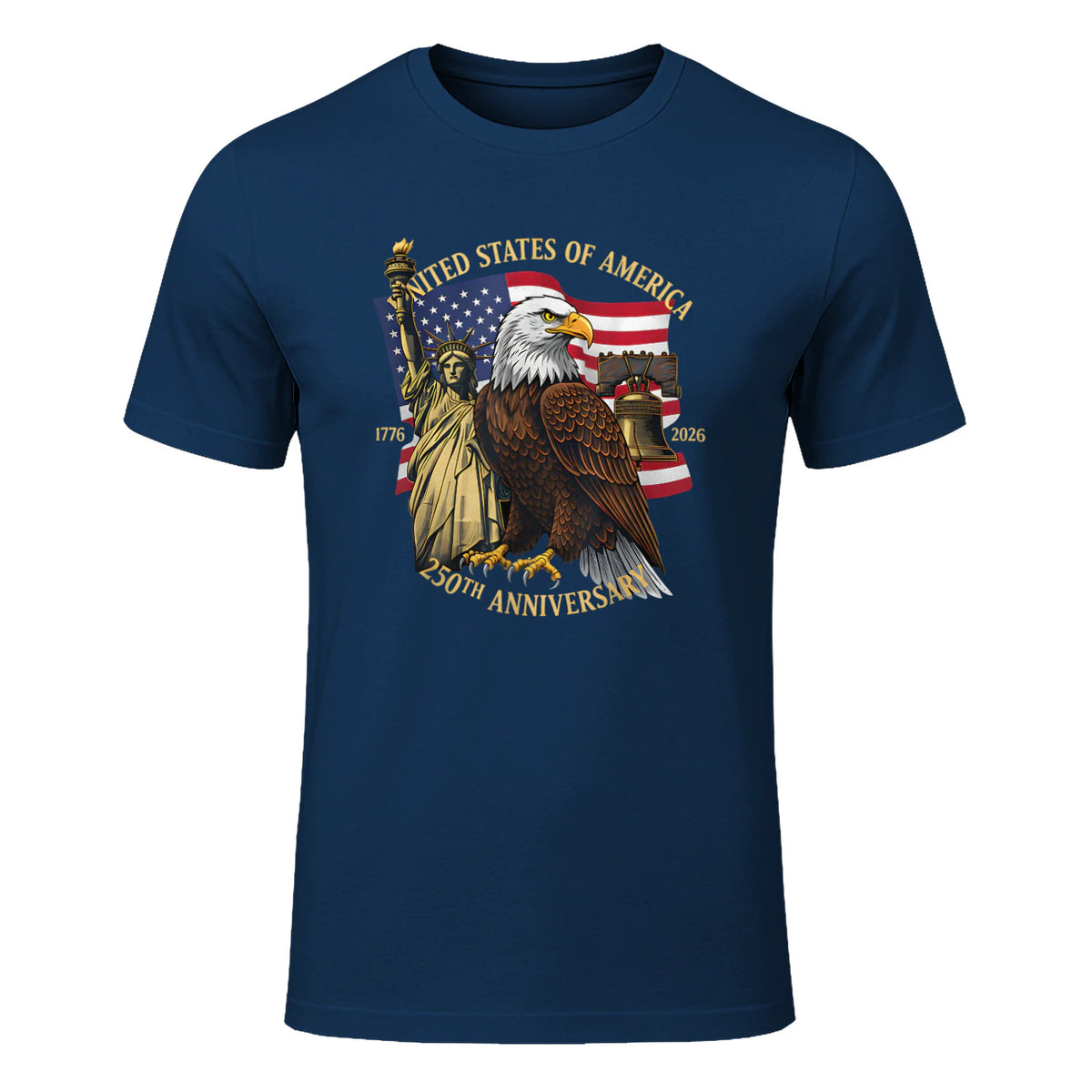 Patriotic Eagle Liberty Bell Anniversary T-Shirt in Navy - front view