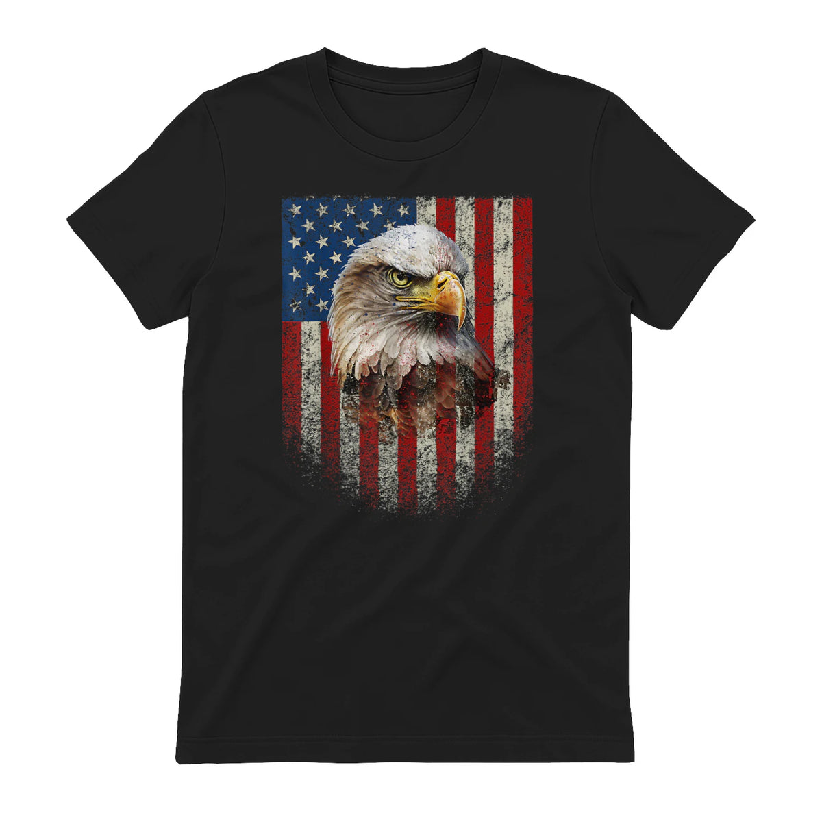American Flag Bald Eagle Patriotic Red White Blue T-Shirt in Black - back view